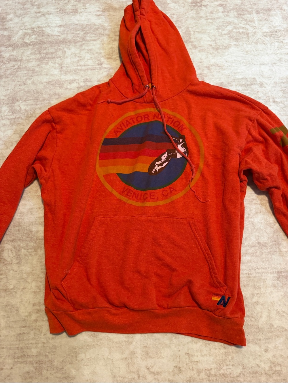 Aviator Nation Orange Red Hooded Sweatshirt with Retro Wave Logo